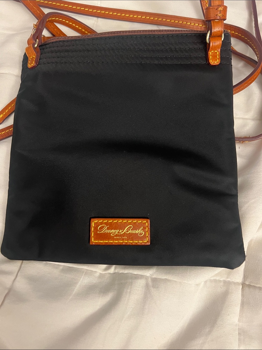 Dooney & Bourke Black Crossbody with Tan Leather Trim